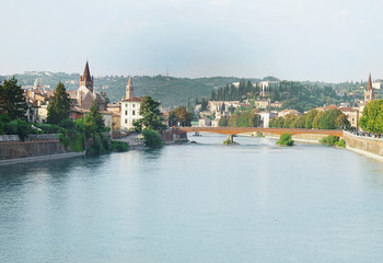 Obraz premium Beautiful view on bridge through the river