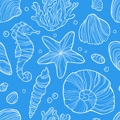 Seamless pattern with sea life.