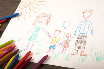 Child's drawing of a happy family