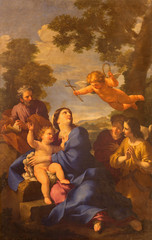 ROME, ITALY - MARCH 10, 2016: The painting The Reposo of Holy family in Egypt in church Chiesa di San Carlino alle Quatro fontane by Giovan Francesco Romanelli 17. cent. © Renáta Sedmáková