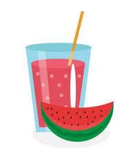 Watermelon juice in a glass. Fresh   isolated on  white background.  fruit and  icon.  drink,  compote.  cocktail smoothie. Vector illustration