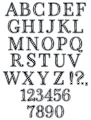 Handwritten vintage font. Retro black and white hand drawn letters and numbers.  Doodle typographic symbols.