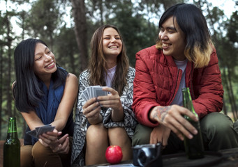 Friends Camping Playing Cards Concept