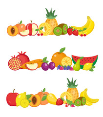 Fruits banner set.  and berries horizontal poster.  collection template for restaurant menu, vegetarian food, diet . Vector illustratio