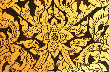Traditional Thai style art of pattern on wall in temple, Thailan