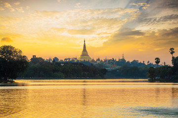 Fototapeta na wymiar Shwedagon Pagoda at sunset, Yangon Myanmar