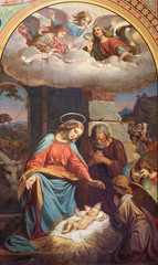 VIENNA - JULY 27:  Fresco of Nativity scene by Karl von Blaas from 19. cent. in nave of...