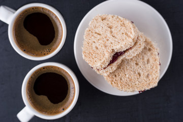 Sweet sandwiches in heart shape for Valentines day