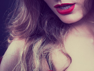 Sensual girl with red lips.