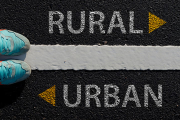 Rural Urban with arrow different way concept to choose way to ur