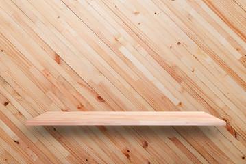 Wooden shelf on bround wood wall background  - can be used for d