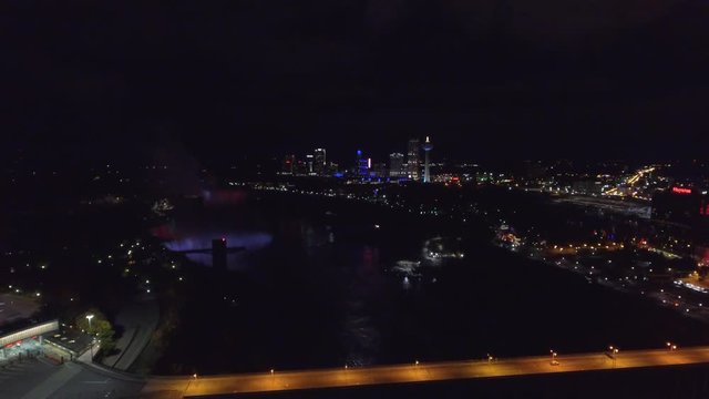 Aerial video of Niagara Falls at night