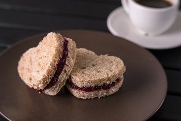 Sweet sandwiches in heart shape for Valentines day