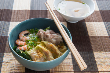 Noodle rice vermicelli with pork shrimp and Soup , asia food