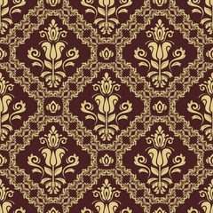Damask vector classic golden pattern. Seamless abstract background with repeating elements