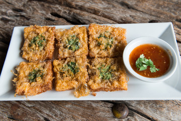 Fried bread with minced pork spread
