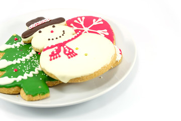 Christmas cookies; snow man and Christmas tree