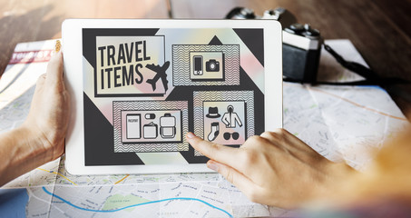 Travel Items Accessories Preparation List Concept