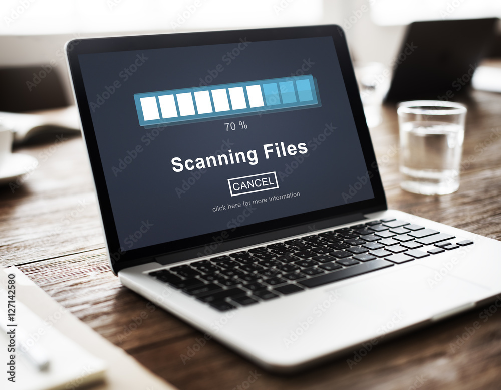 Sticker scanning files searching processing antivirus concept