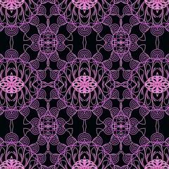 декоративный графический узор ажурный розовый на черном фоне