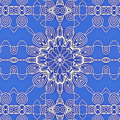 декоративный графический узор ажурный цветок на синем фоне