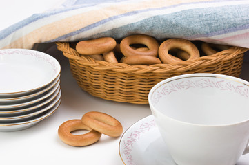 tea set and bagels