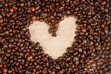 Wonderful shot of coffee bean, heart shape