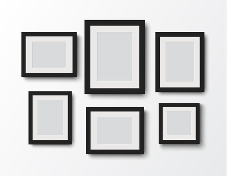 blank photo frame set on the wall.vector illustration