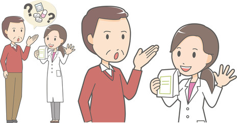 Fototapeta premium Female pharmacist and middle-aged man