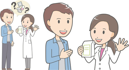 Female pharmacist and young man