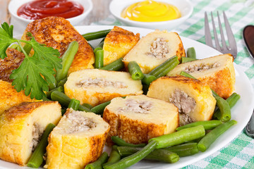 Mashed Potato Pancakes Stuffed with Ground spicy Meat