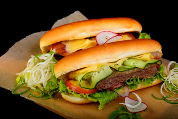 hot dog with meat on a black background