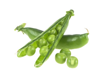 Fresh green peas isolated on a white background