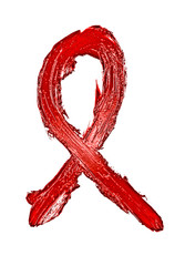 Red oil paint stroke isolated on a white background. Abstract ai