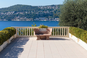 Stone bench on the Mediterranean terrace