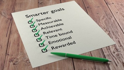 Smarter goals checklist ballpen and tick marks
