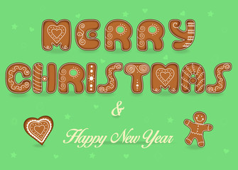 Merry Christmas. Happy New Year. Gingerbread font