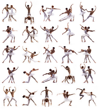 Collection of ballet dancers on white