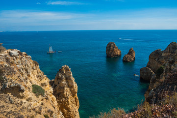絶景Portugal Lagos の海/ Portugal, Lagos の海岸線の風景