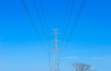 High voltage electricity poles, in the field, Thailand