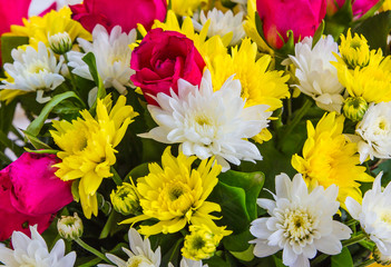 Beauty many brightcolor flowers in flower shop.
