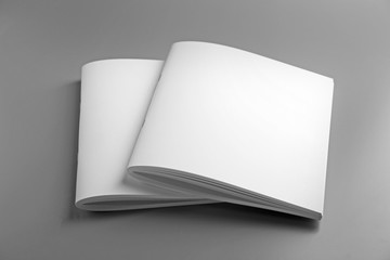 Blank brochures on grey background