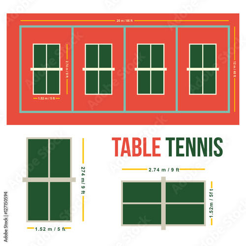 "Table Tennis Court Vector Drawing Illustration with Dimension" Stock