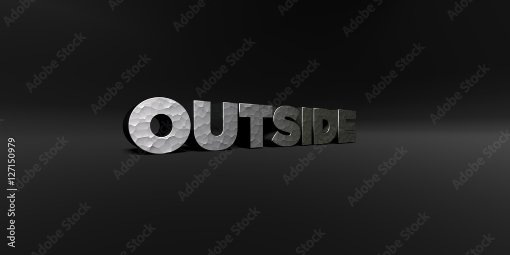 Fototapete outside - hammered metal finish text on black studio - 3d rendered royalty free stock photo. this im