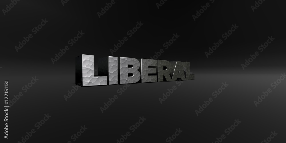 Fototapete liberal - hammered metal finish text on black studio - 3d rendered royalty free stock photo. this im