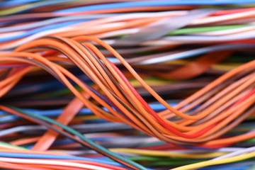 Closeup of cable and wire in internet network systems