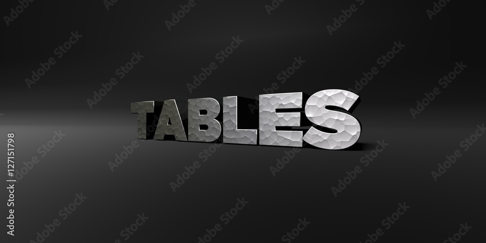 Fototapete tables - hammered metal finish text on black studio - 3d rendered royalty free stock photo. this ima