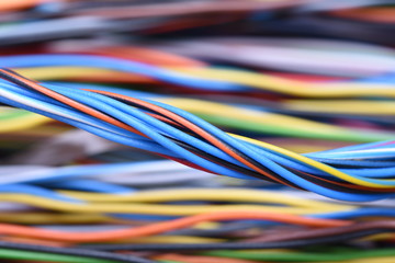 Closeup of cable and wire in internet network systems