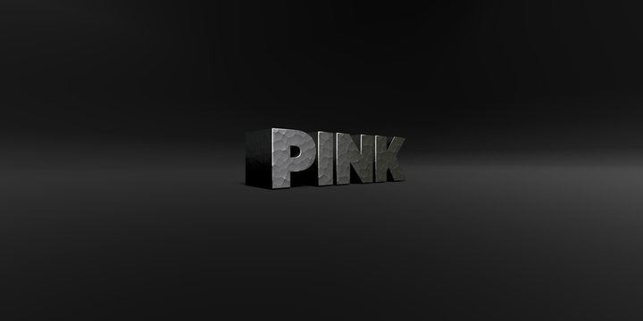 PINK - hammered metal finish text on black studio - 3D rendered royalty free stock photo. This image can be used for an online website banner ad or a print postcard.