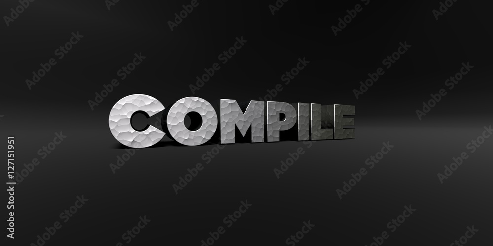 Fototapete compile - hammered metal finish text on black studio - 3d rendered royalty free stock photo. this im